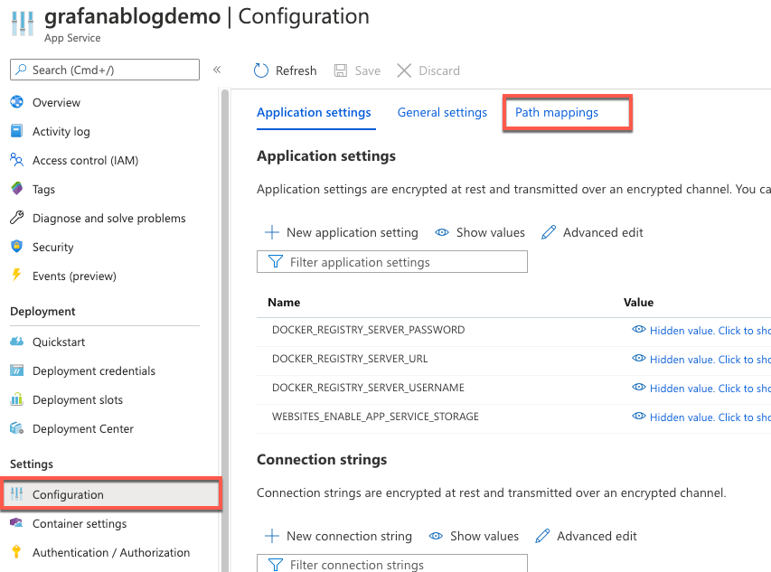 Azure Grafana path mappings