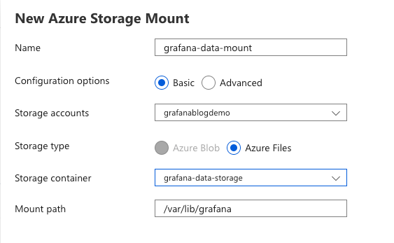 Grafana Azure Files Mounted Storage